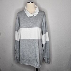 Wild Fable Oversized Grey White Colorblock Long Sleeve Rugby Polo Shirt Large